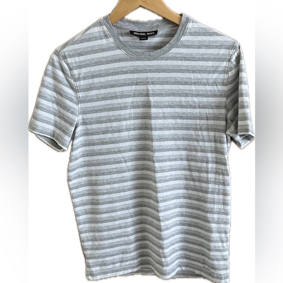 Michael Kors 100% cotton woman’s dk. gray lt. gray and white striped T. Size S - Picture 1 of 8